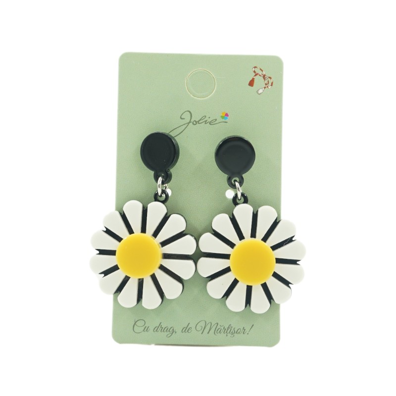 Cercei Dama de Primavara, Jolie, Model Margarete, Eleganti si Moderni,  4.5 x 2.5 cm per unitate, Galben/Alb