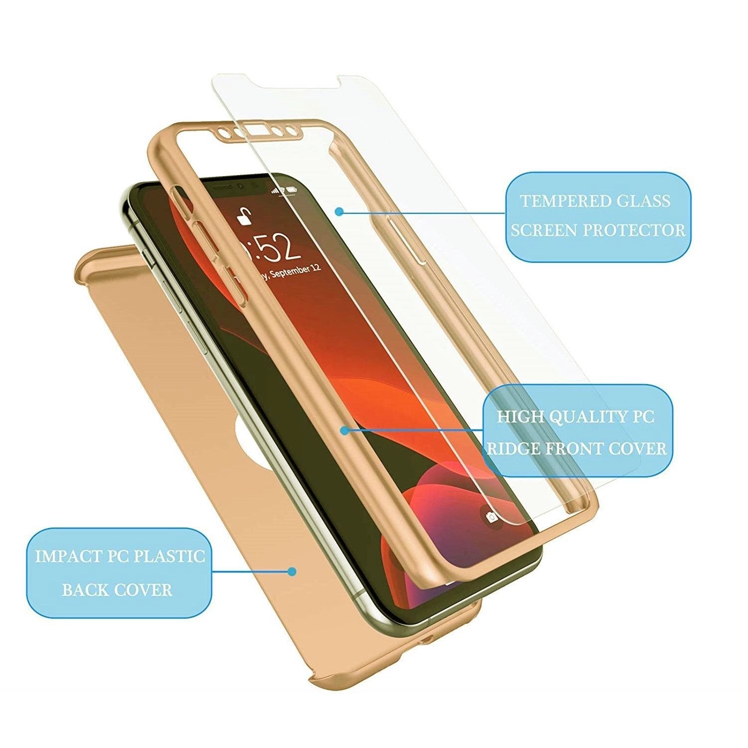 Husa de protectie Flippy compatibila cu Huawei Nova 8i, Full Cover 360, Auriu + Folie de protectie