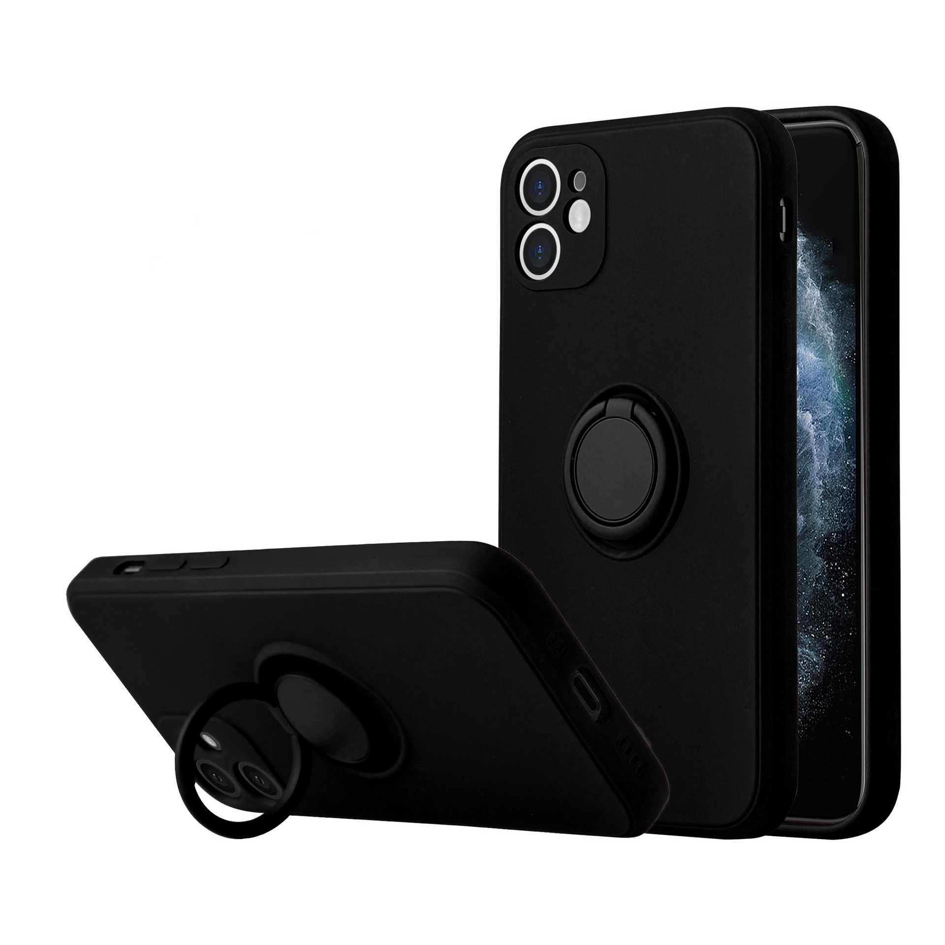 Husa pentru Huawei NOVA 9 SE, Flippy, Silicone Ring, cu Suport Rotativ Magnetic, Negru