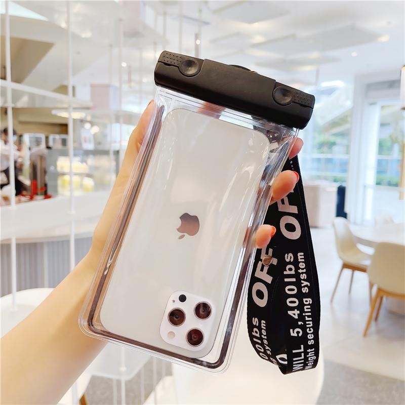 Husa subacvatica Fosforescenta Waterproof Flippy, Snowproof, Lumineaza in intuneric, Universala, cu Snur, pentru telefon sau documente, Negru