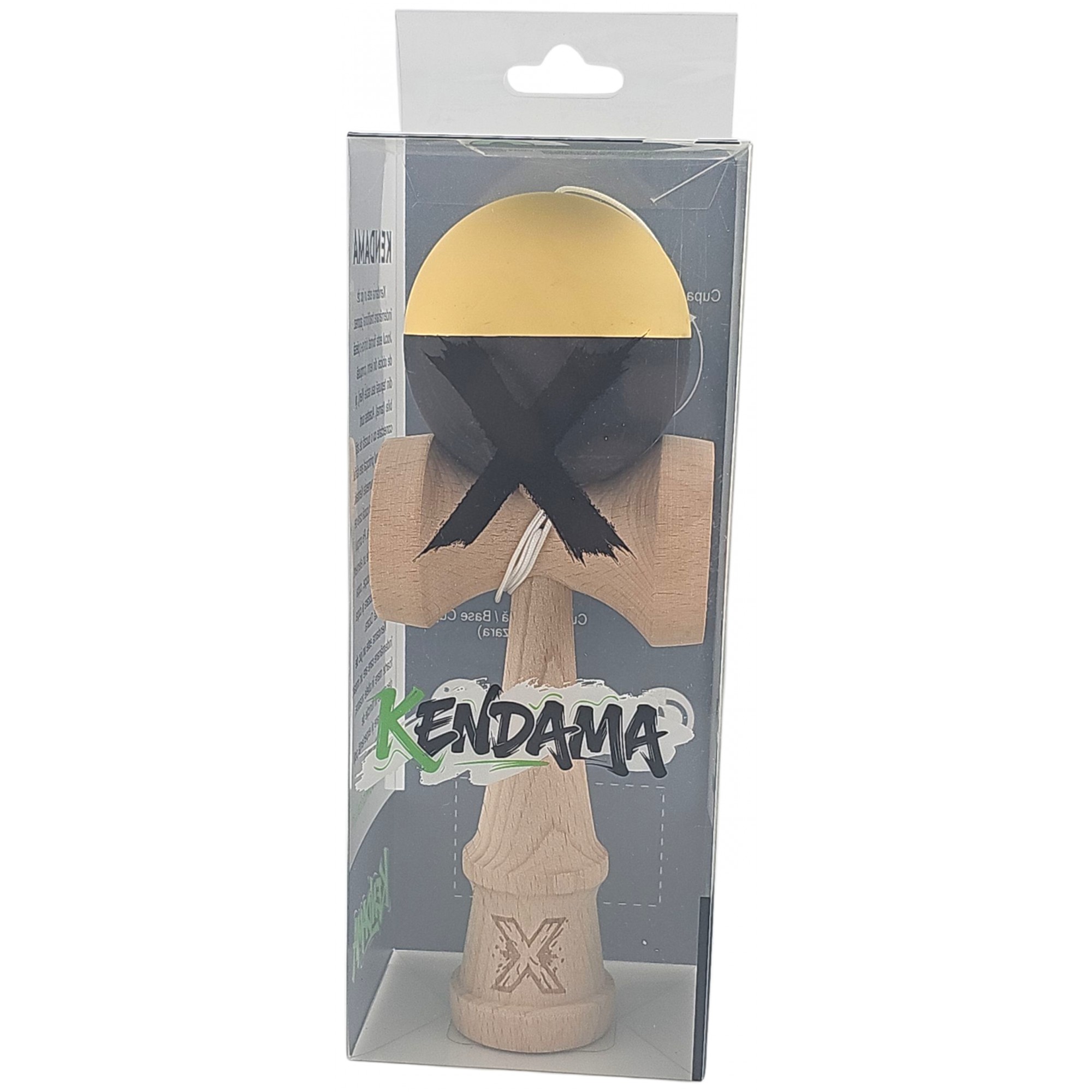 Kendama X Originala, Profesionala, Flippy, din Lemn, Rubber Grip, 18 cm, Galben/Negru