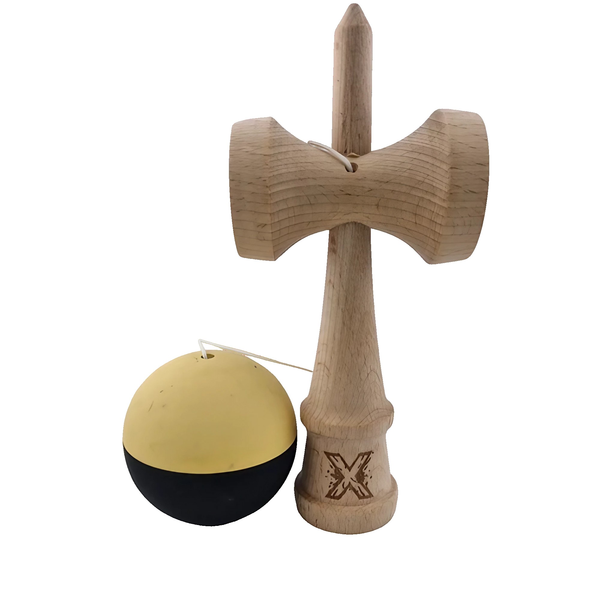 Kendama X Originala, Profesionala, Flippy, din Lemn, Rubber Grip, 18 cm, Galben/Negru Kendama X Originala, Profesionala, Flippy, din Lemn, Rubber Grip, 18 cm, Galben/Negru