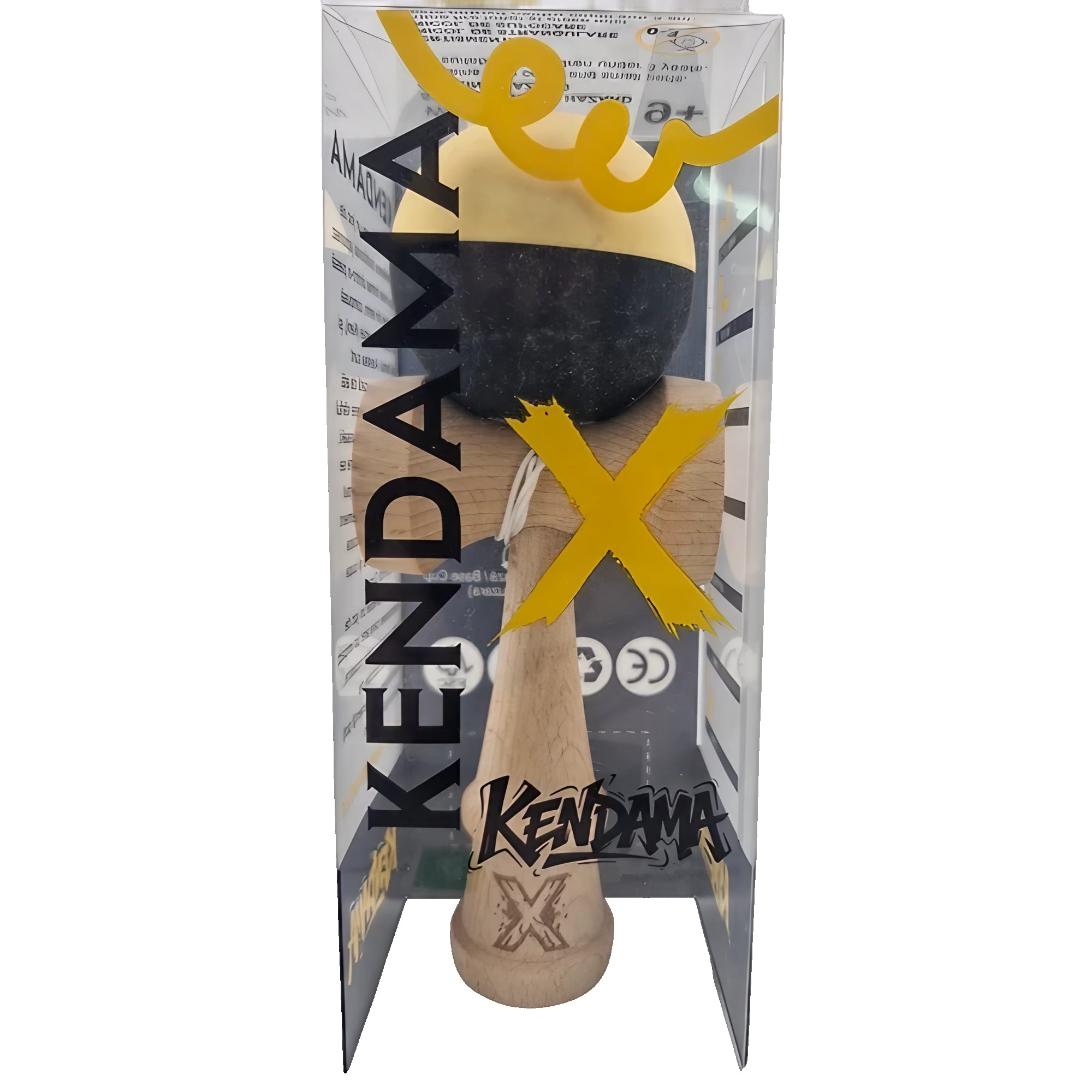 Kendama X Originala, Profesionala, Flippy, din Lemn, Rubber Grip, 18 cm, Galben/Negru Kendama X Originala, Profesionala, Flippy, din Lemn, Rubber Grip, 18 cm, Galben/Negru