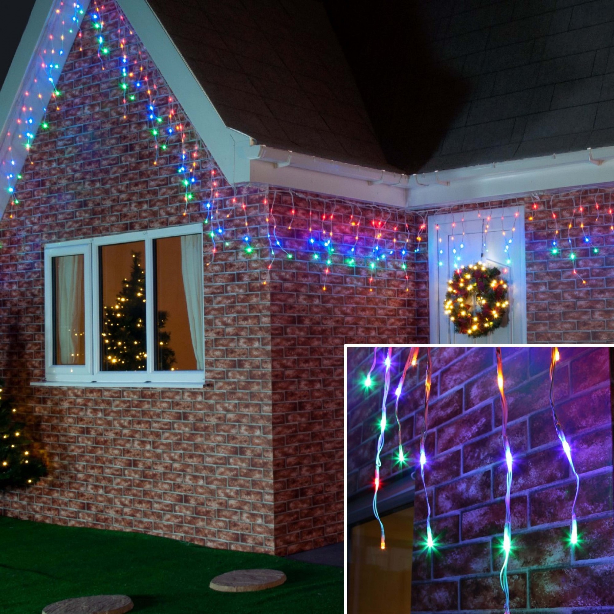 Instalatie de Craciun, Premium Flippy®, Tip Franjuri cu Flash, 8 m, 252 LED-uri, Multicolor, Interconectabila