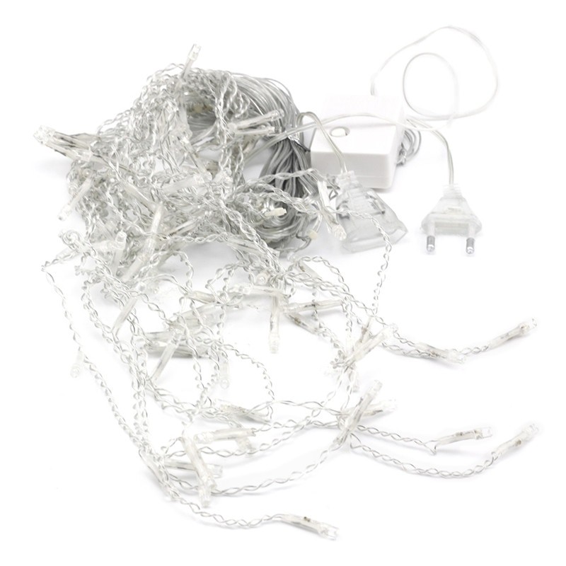 Instalatie de Craciun, Flippy®, Tip Franjuri, 3 m, 96 Leduri, Alb Cald, Interconectabila