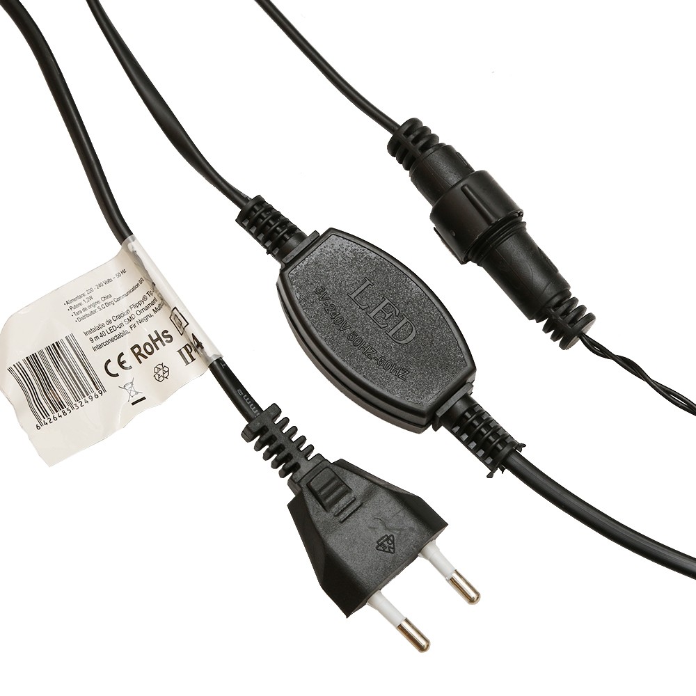 Instalatie de Craciun, Flippy®, Tip Liniara, 9 m, 40 LED-uri, Model Cristal, Interconectabila, Multicolor