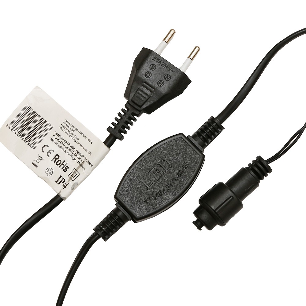 Instalatie de Craciun, Flippy®, Tip Liniara,  9 m, 40 LED-uri, Model Bulb, Interconectabila, Multicolor