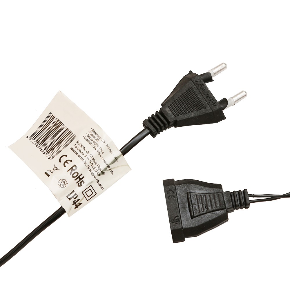Instalatie de Craciun, Flippy®, Tip Liniara, Fir Negru, 9 m, 100 LED -uri, Interconectabila, Albastru