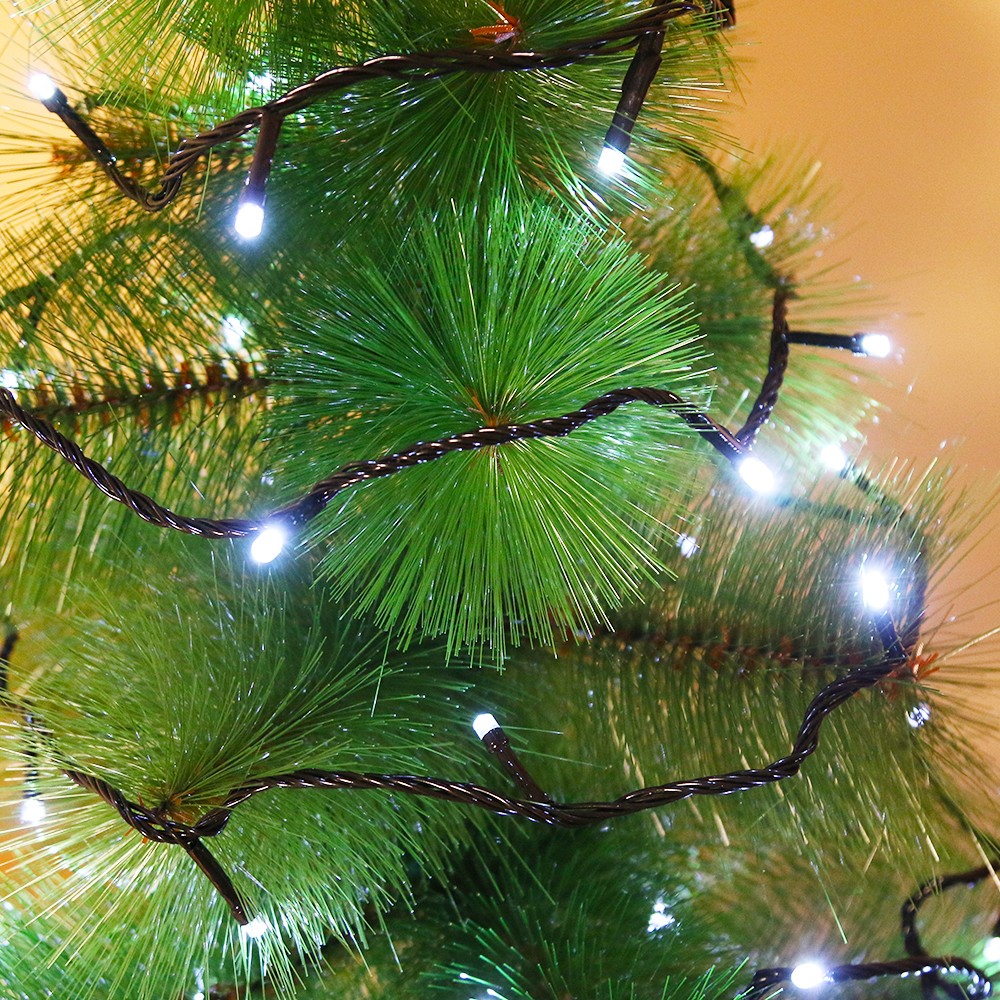 Instalatie de Craciun Flippy® Tip Liniara, Fir Negru, 9 m, 100 LED-uri, Interconectabila, Alb Rece