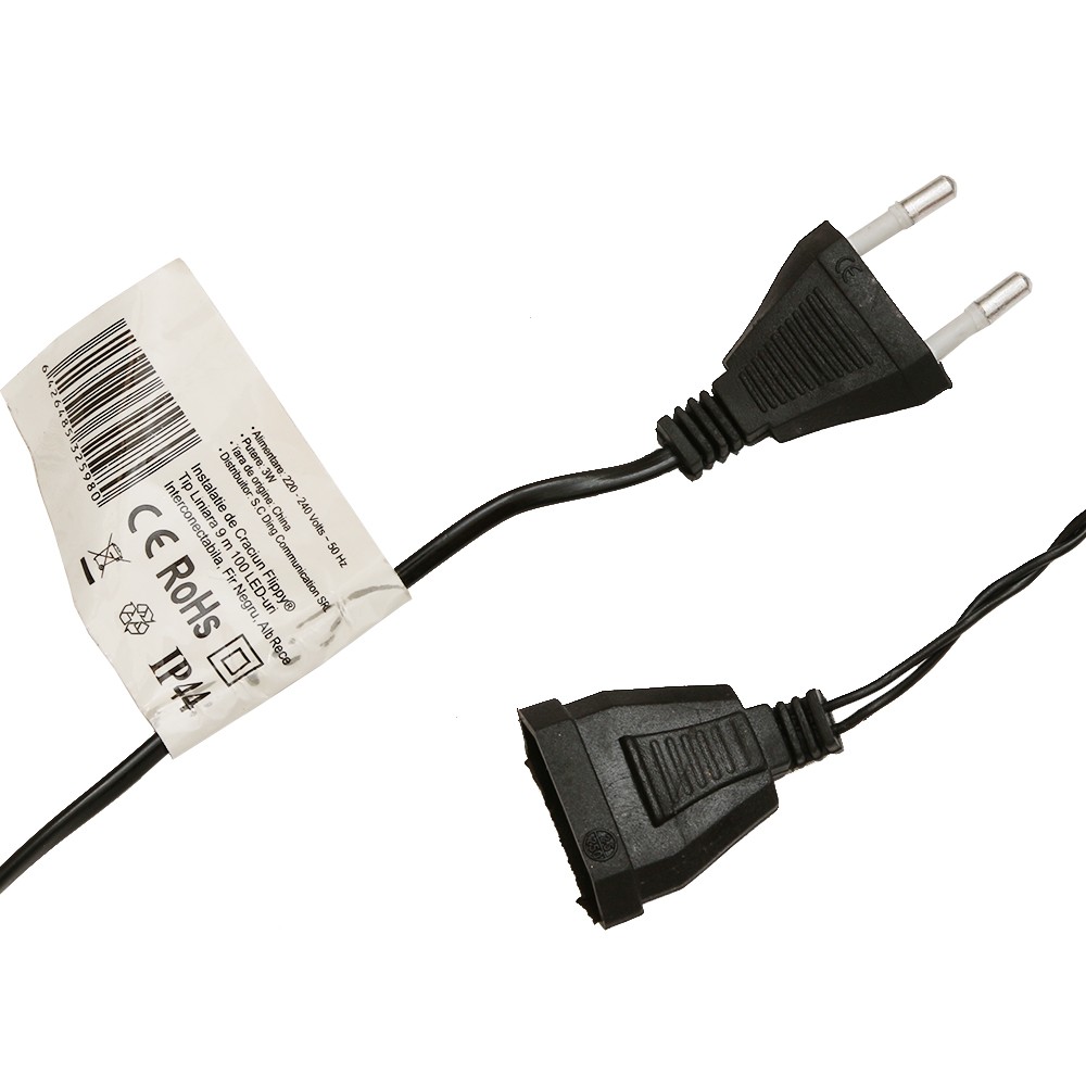 Instalatie de Craciun Flippy® Tip Liniara, Fir Negru, 9 m, 100 LED-uri, Interconectabila, Alb Rece