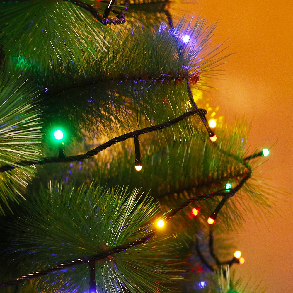 Instalatie de Craciun Flippy® Tip Liniara, Fir Negru, 17 m, 200 LED-uri Mici Rotunde, Interconectabila, Multicolor
