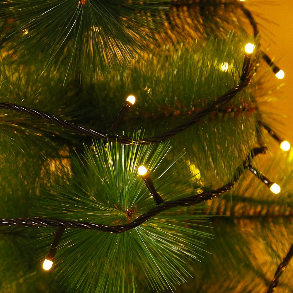 Instalatie de Craciun Flippy® Tip Liniara, Fir Negru, 17 m, 200 LED-uri Mici Rotunde, Interconectabila, Alb Cald