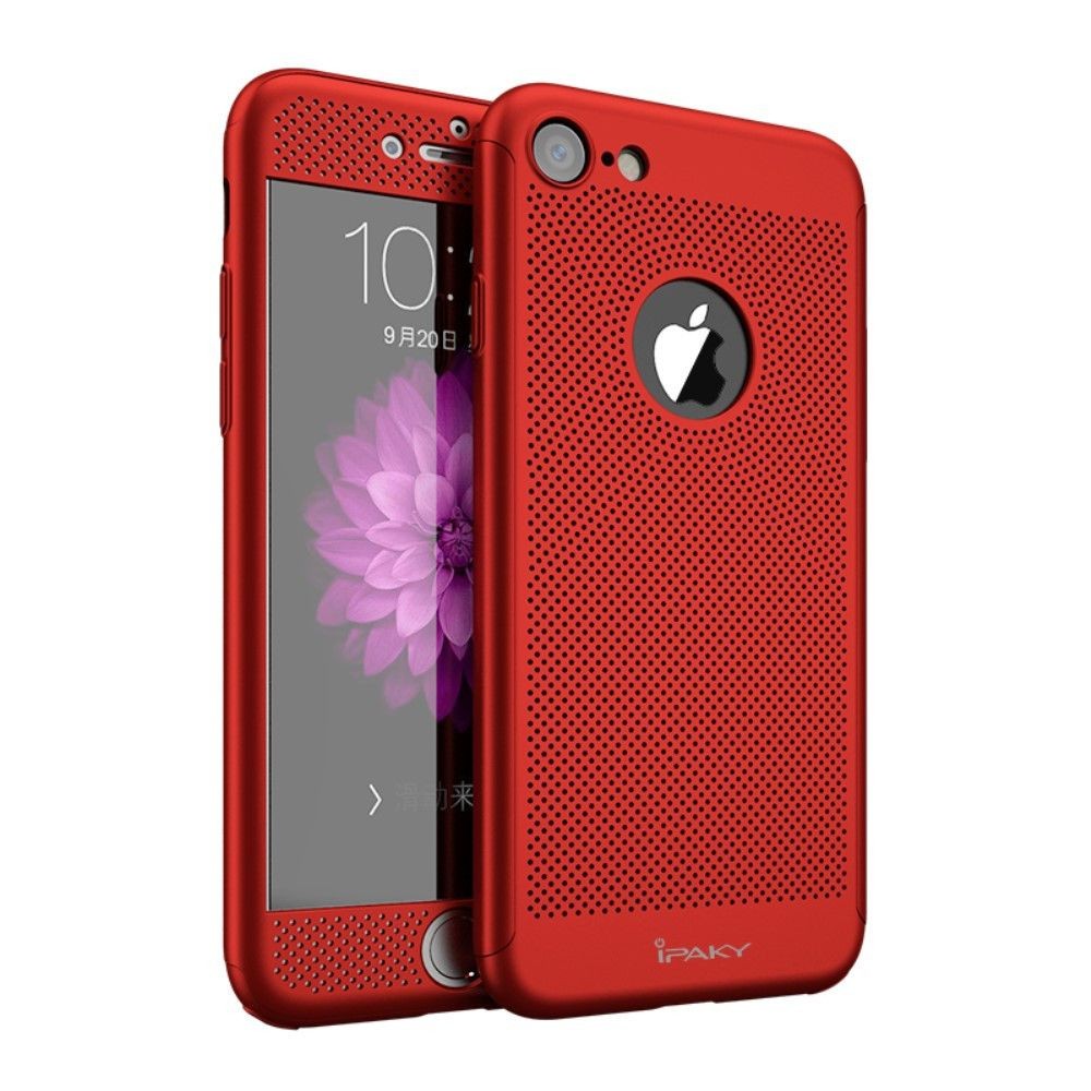 Husa Apple iPhone 7 IPAKY Full Cover 360 Air cu Gauri Rosu + Folie Sticla