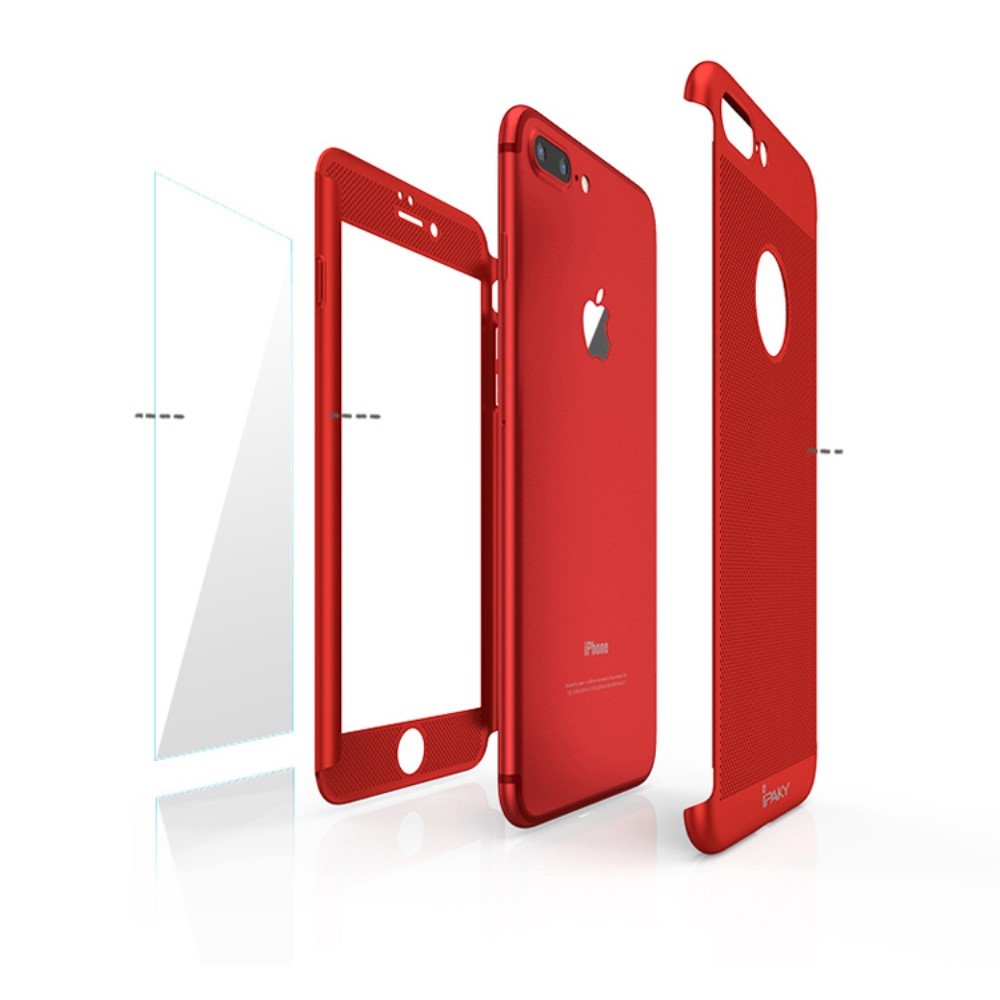 Husa Apple iPhone 7 IPAKY Full Cover 360 Air cu Gauri Rosu + Folie Sticla