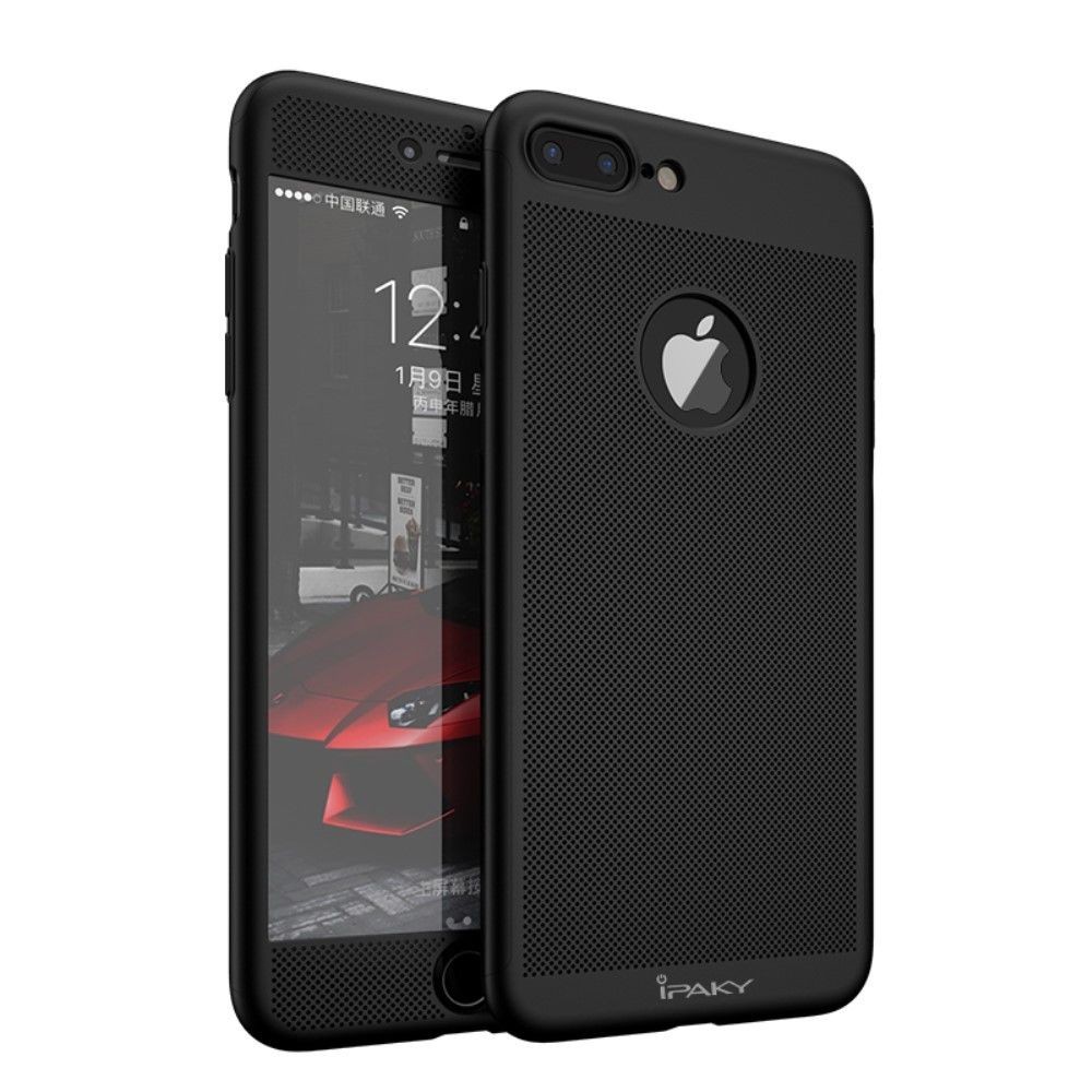 Husa Apple iPhone 7 Plus IPAKY Full Cover 360 Air cu Gauri Negru + Folie Sticla