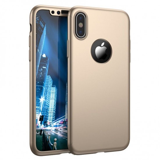 Husa Apple iPhone XS Max Full Cover 360 Auriu + Folie de protectie