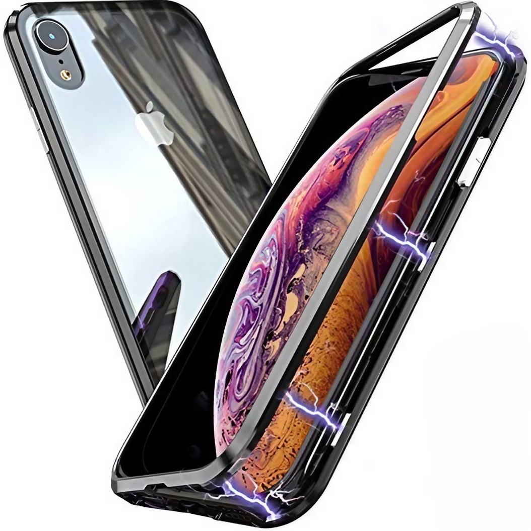 Husa de Protectie, Flippy, pentru Apple iPhone XS Max, Magnetic 360, Metal, cu Folie Sticla Inclusa, Negru