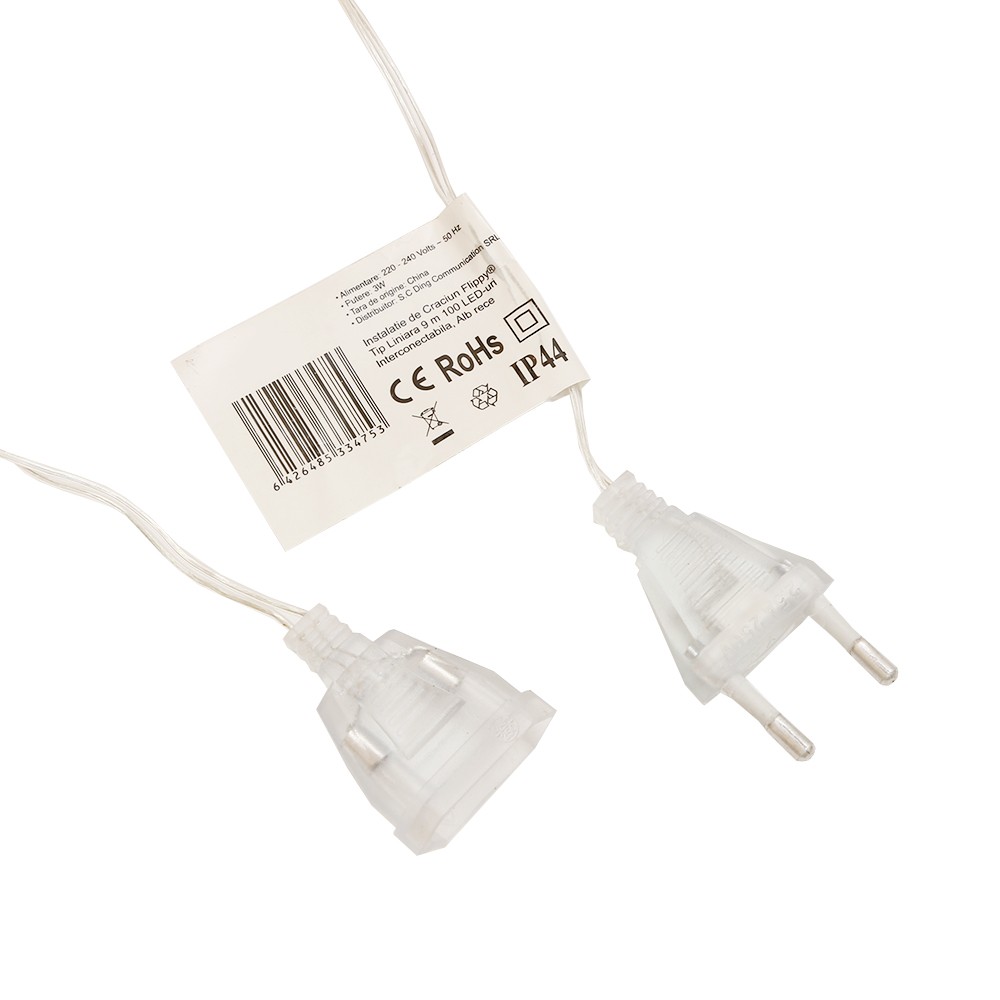 Instalatie de Craciun, Flippy®, Tip Liniara, 9 m, 100 LED-uri, Interconectabila, Alb Rece