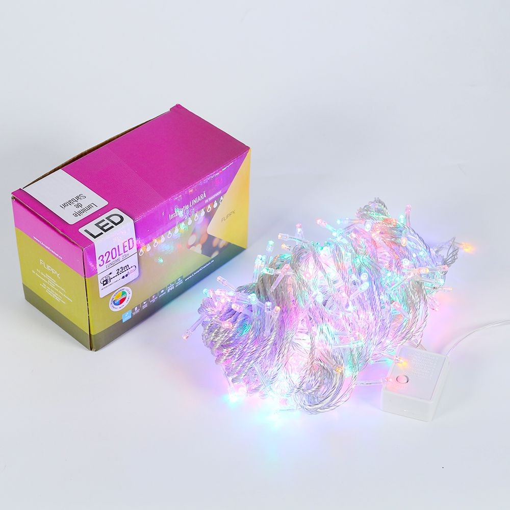 Instalatie de Craciun, Flippy®, Tip Liniara, 23 m, 320 LED-uri, Interconectabila, Multicolor