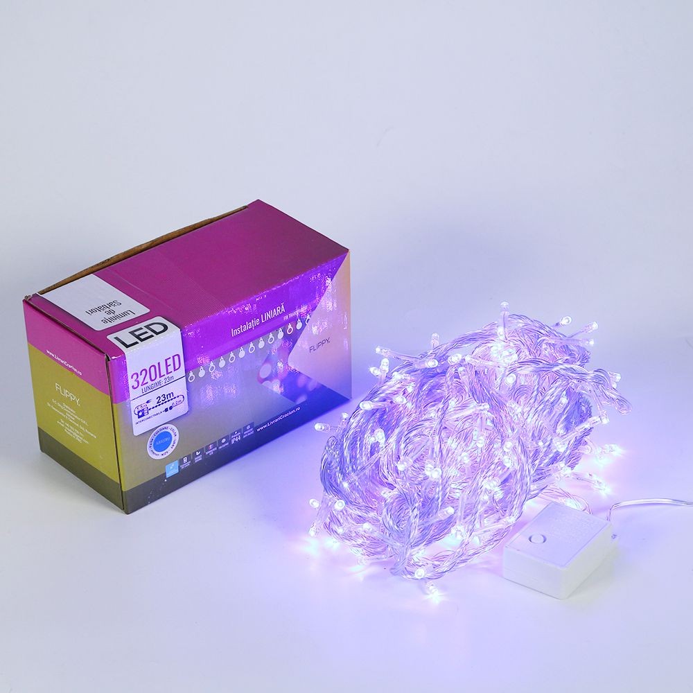 Instalatie de Craciun, Flippy®, Tip Liniara, 23 m, 320 LED-uri, Interconectabila, Albastru