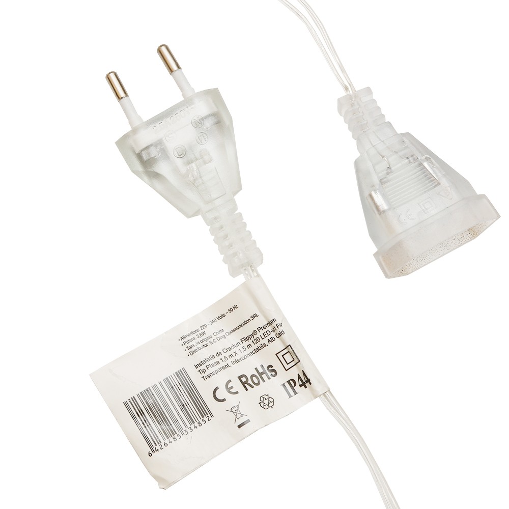 Instalatie de Craciun, Flippy®, Tip Plasa, 1.5 x 1.5 m, 120 LED-uri, Interconectabila, Alb Cald