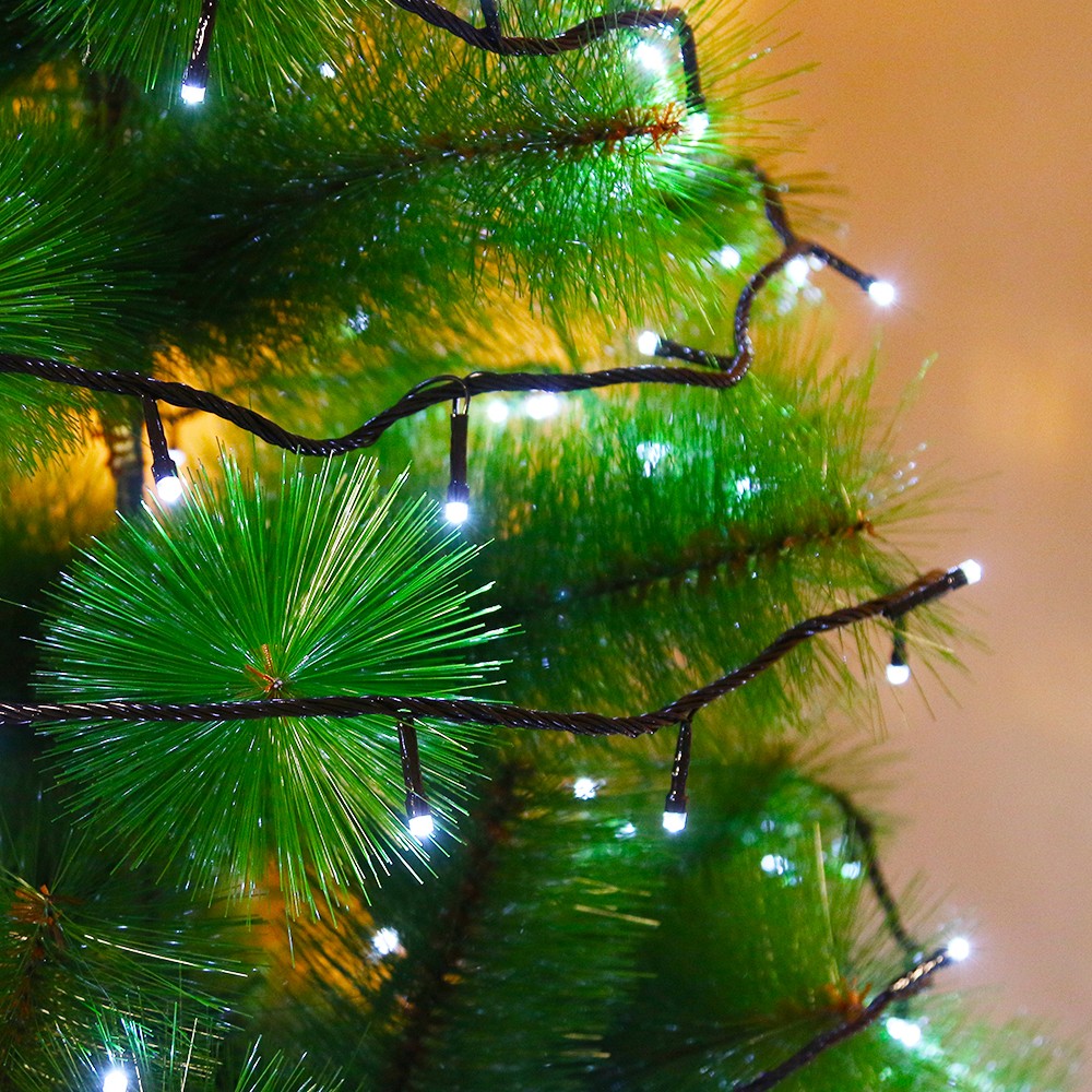 Instalatie de Craciun Flippy® Tip Liniara, Fir Negru, 24 m, 300 LED-uri, Interconectabila, Alb Rece