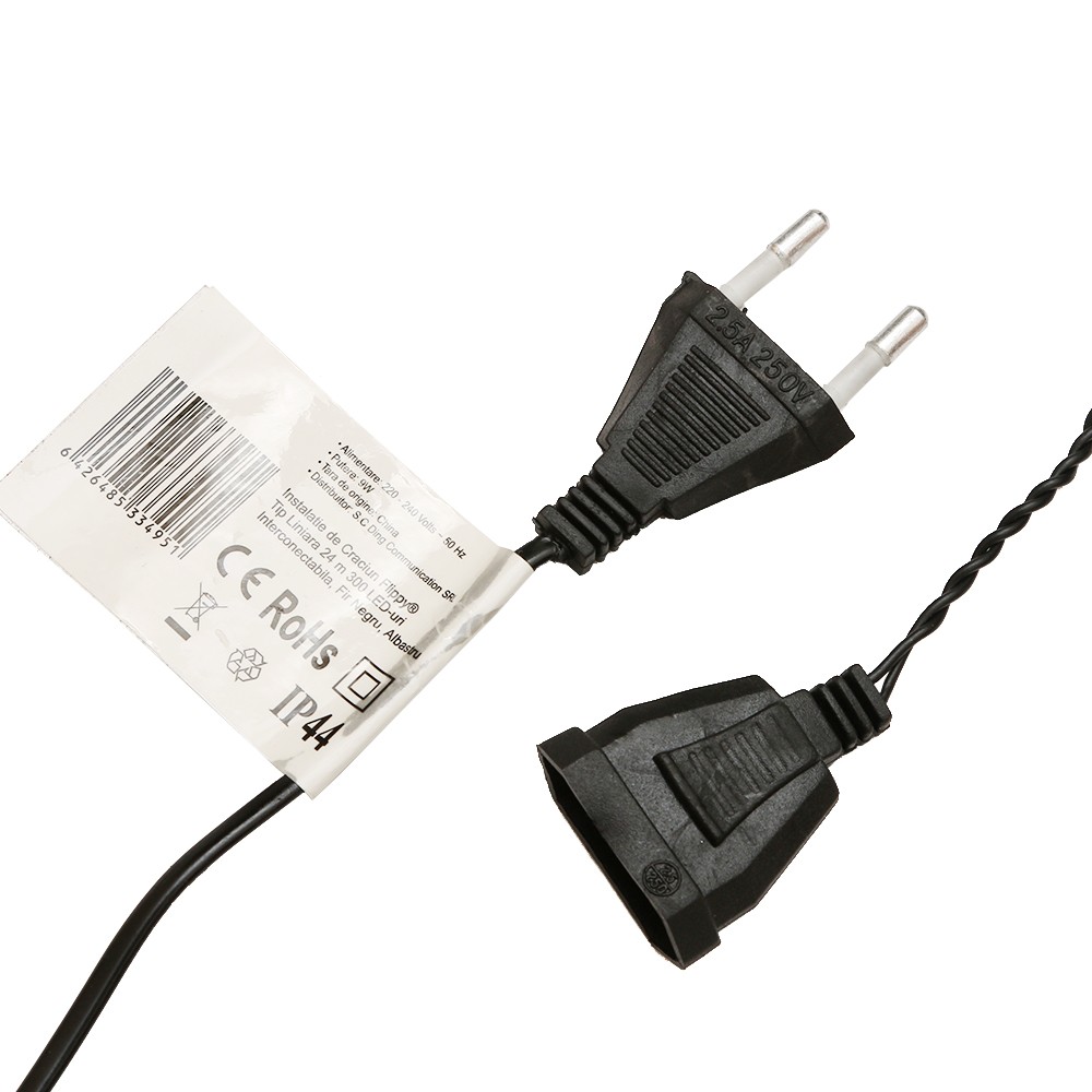 Instalatie de Craciun Flippy® Tip Liniara, Fir Negru, 24 m, 300 LED-uri, Interconectabila, Albastru