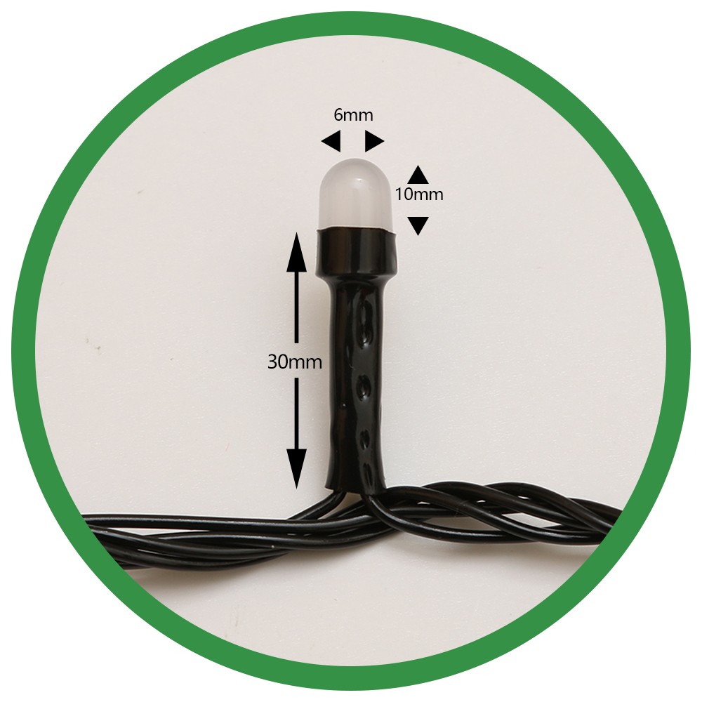 Instalatie de Craciun Flippy® Tip Liniara, Fir Negru, 9 m, 100 LED-uri Mari Rotunde, Interconectabila, Alb Cald