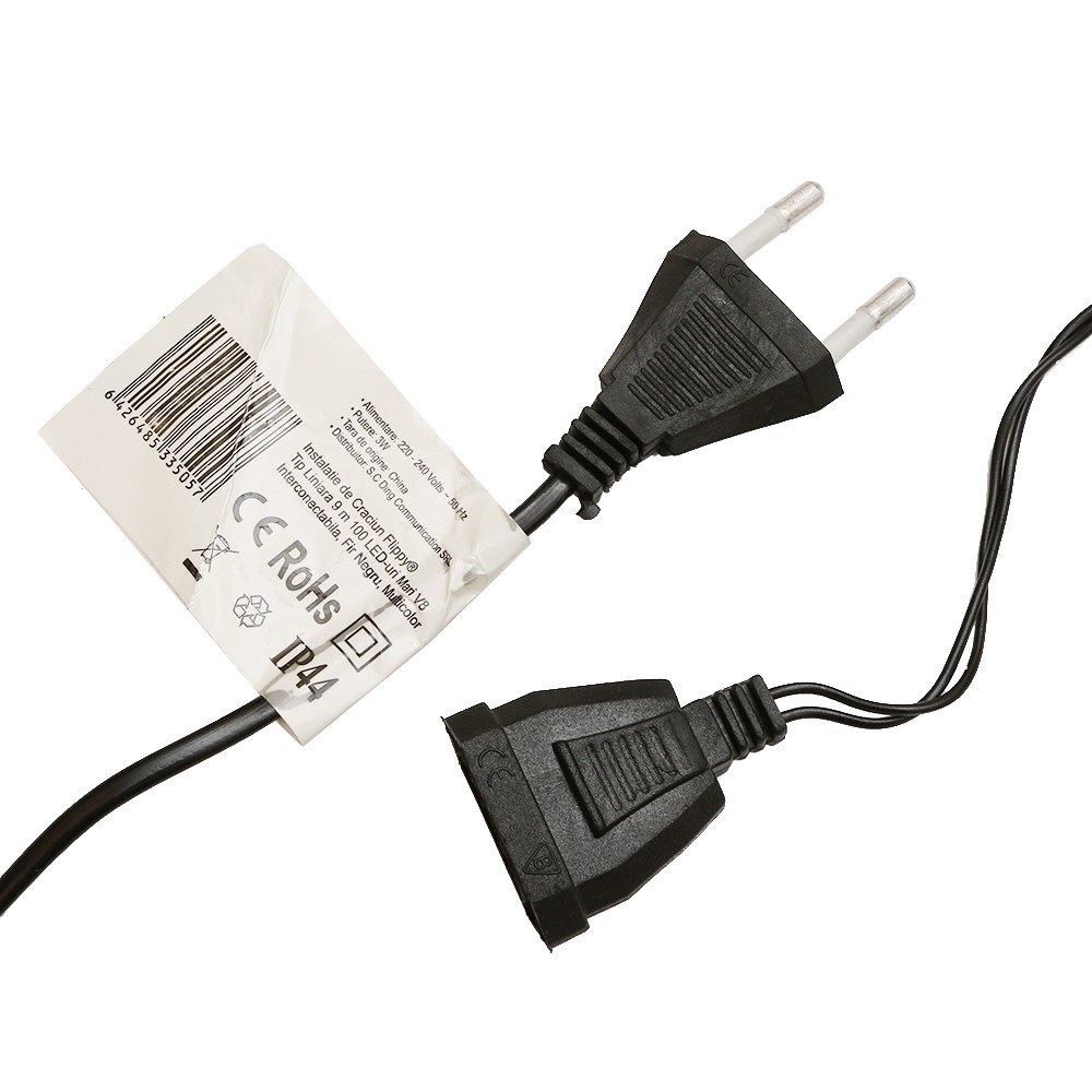 Instalatie de Craciun Flippy® Tip Liniara, Fir Negru, 9 m, 100 LED-uri Mari Rotunde, Interconectabila, Multicolor