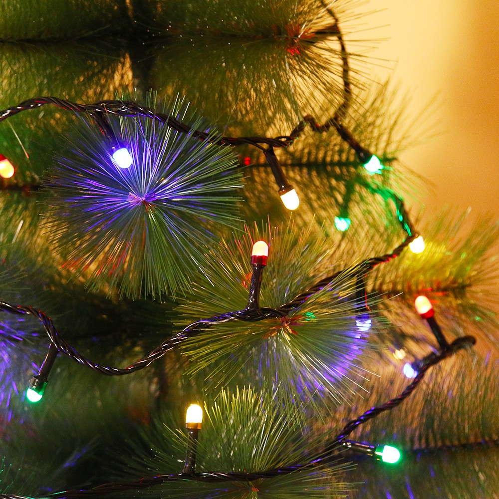 Instalatie de Craciun Flippy® Tip Liniara, Fir Negru, 9 m, 100 LED-uri Mari Rotunde, Interconectabila, Multicolor