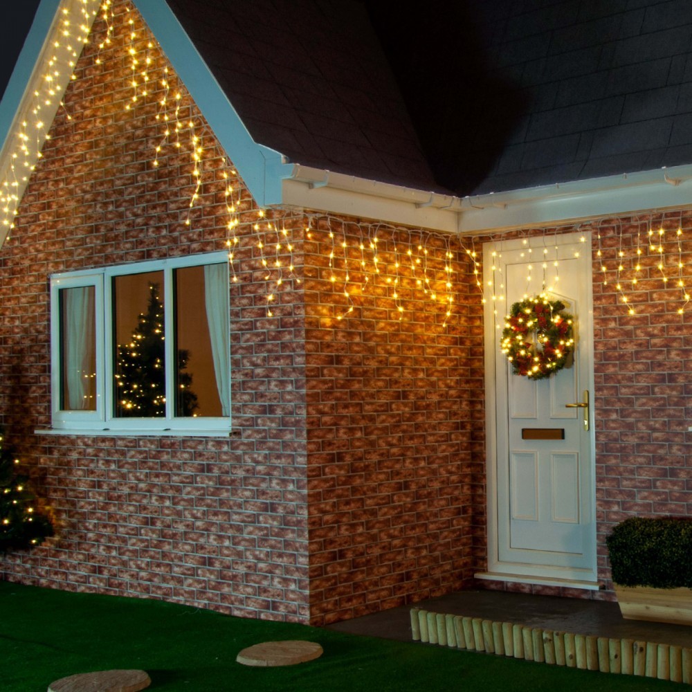 Instalatie de Craciun, Basic Flippy®, Tip Turturi / Franjuri cu Flash, 4 m, 132 LED-uri, Interconectabila, Alb Cald