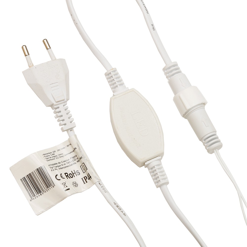 Instalatie de Craciun, Basic Flippy®, Tip Turturi / Franjuri cu Flash, 6 m, 180 LED-uri, Interconectabila, Alb Cald