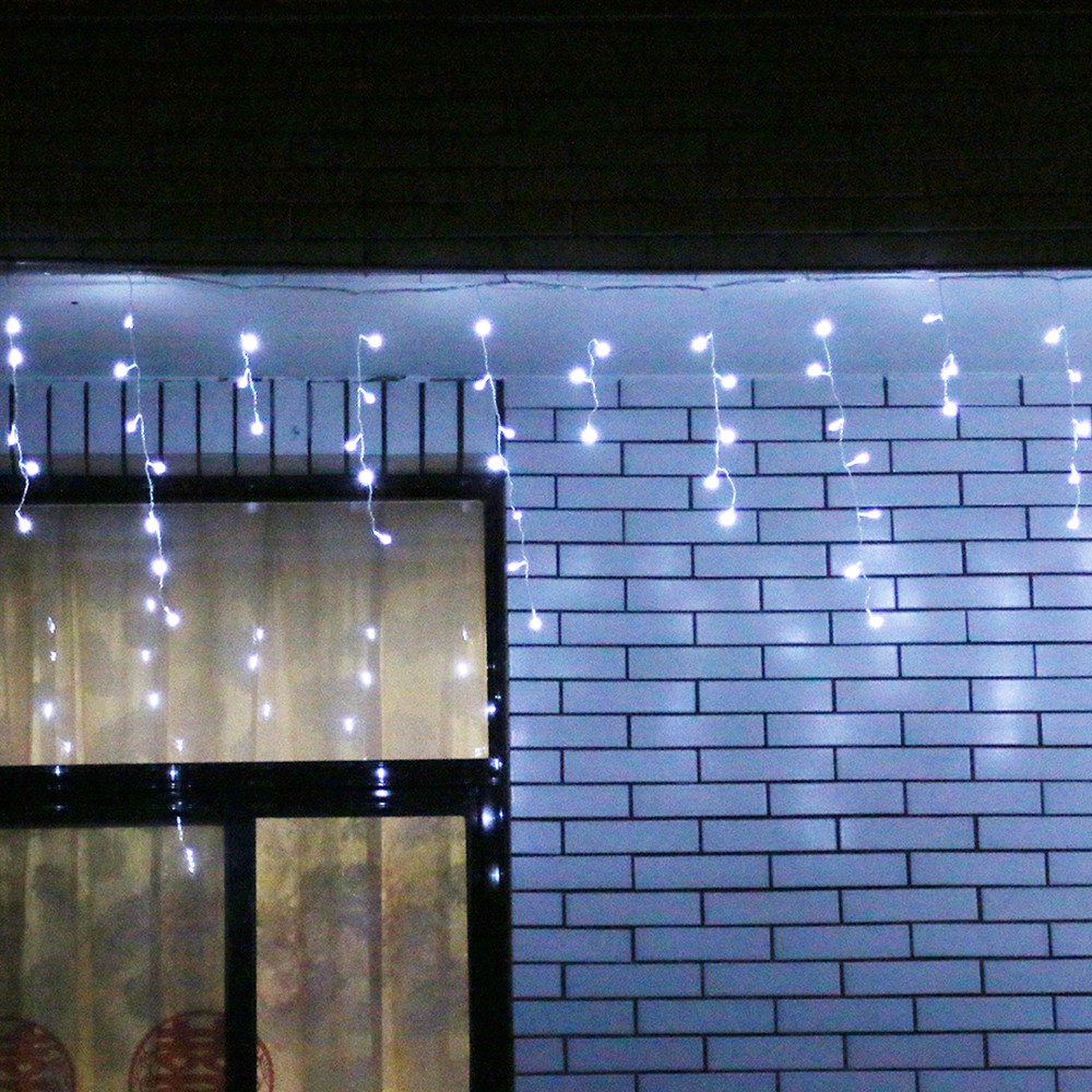 Instalatie de Craciun Flippy® Tip Franjuri, 12 m, 300 LED-uri, Interconectabila, Alb Rece
