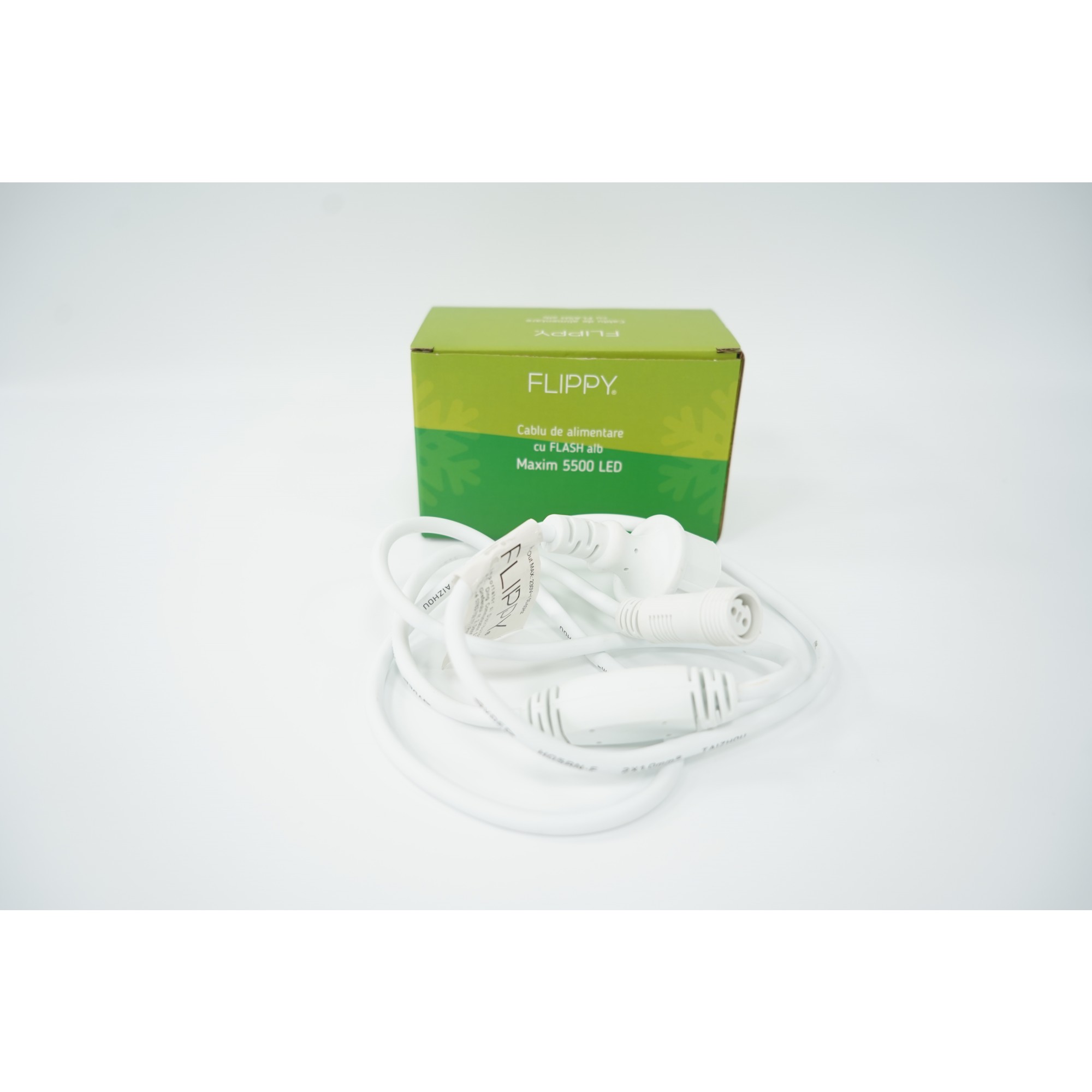 Cablu de Alimentare Instalatie de Craciun, Flippy®, Max 5500 LED, cu Flash, 220 V, IP65, Alb