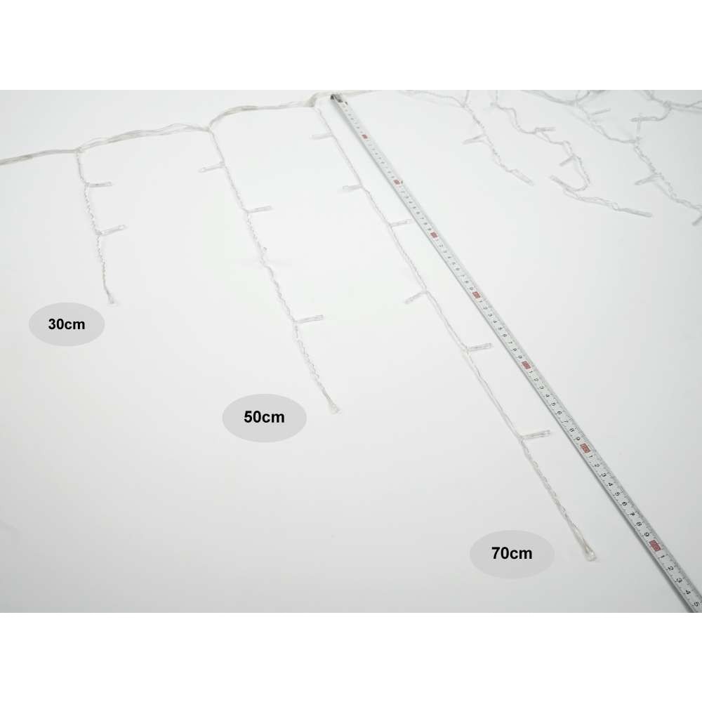 Instalatie de Craciun Flippy® Tip Franjuri, Flash, cu transformator, 5 m, 143 LED-uri, Interconectabila, Fir Transparent, Alb Rece