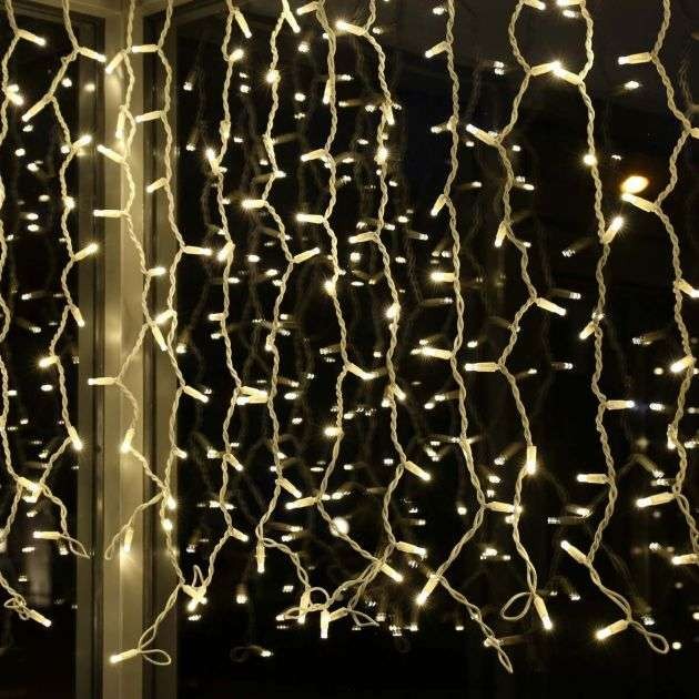Instalatie de Craciun Flippy® Tip Perdea, Flash, cu transformator, 12m x 1m, 720 LED-uri, Interconectabila, Fir Transparent, Alb Cald