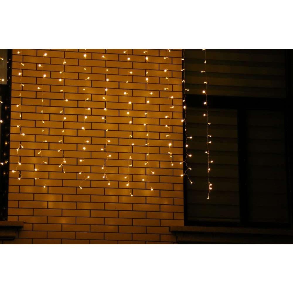 Instalatie de Craciun Flippy® Tip Perdea, 8 jocuri de lumini cu transformator, 10m x 2m, 1200 LED-uri, Interconectabila, Fir Transparent, Alb Cald