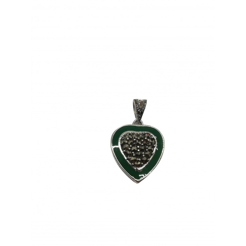 Pandantiv din Argint 925 Inima cu Marcasite si Email Verde