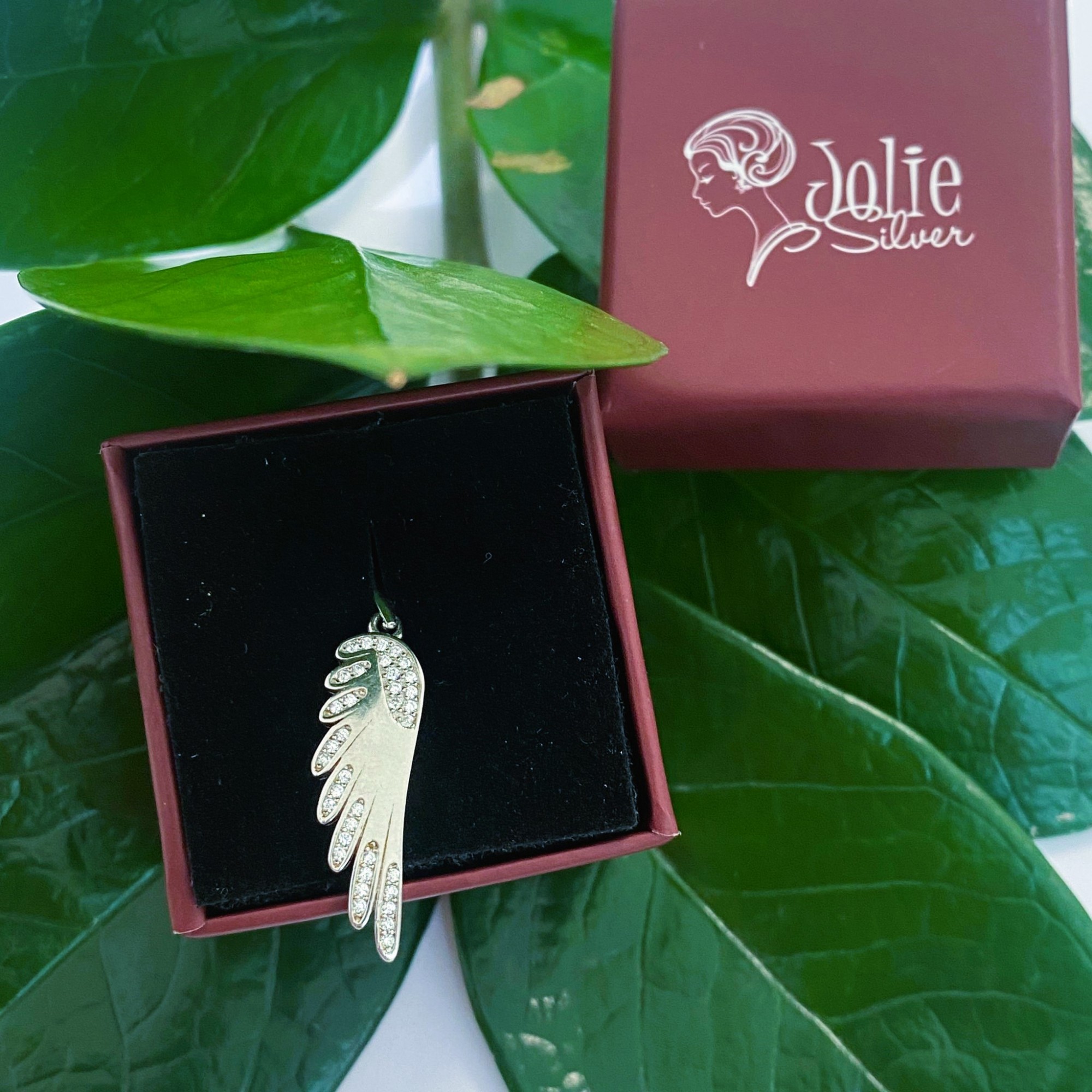 Pandantiv, Jolie Silver, Argint 925, Model Aripa Rodiata cu Zirconii, 30 x 7 mm, 2.3 g 4