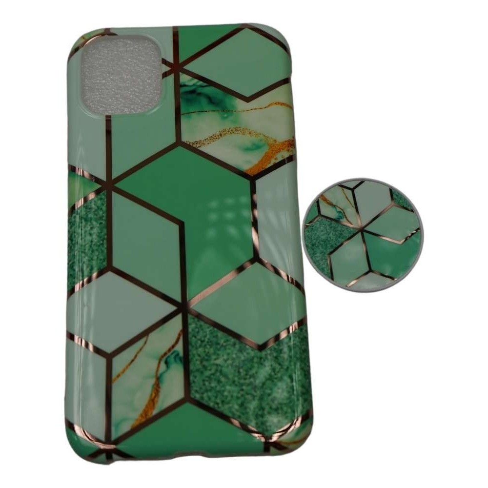 Husa protectie pentru Apple iPhone XR Soft IMD TPU Marble Geometric Verde Suport inclus