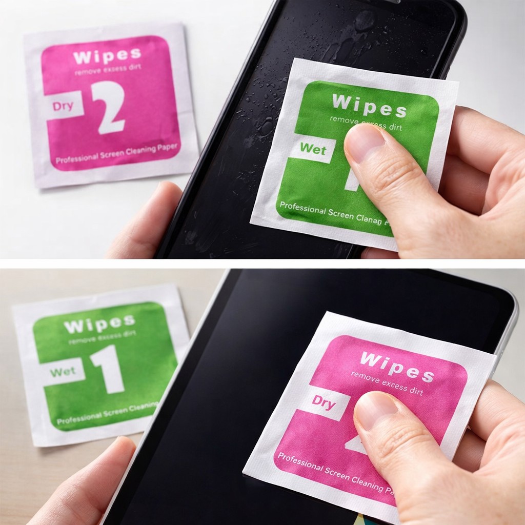 Set 300 Servetele Curatare Ecran, Flippy, Umed Cu Alcool si Uscat, 4 x 4 cm, Pentru Telefon si Tableta, Multicolor