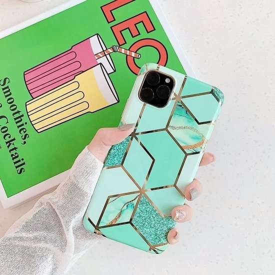 Husa protectie pentru Huawei P40 Lite Soft IMD TPU Marble Geometric Verde