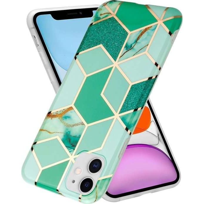 Husa protectie pentru Huawei P40 Lite Soft IMD TPU Marble Geometric Verde