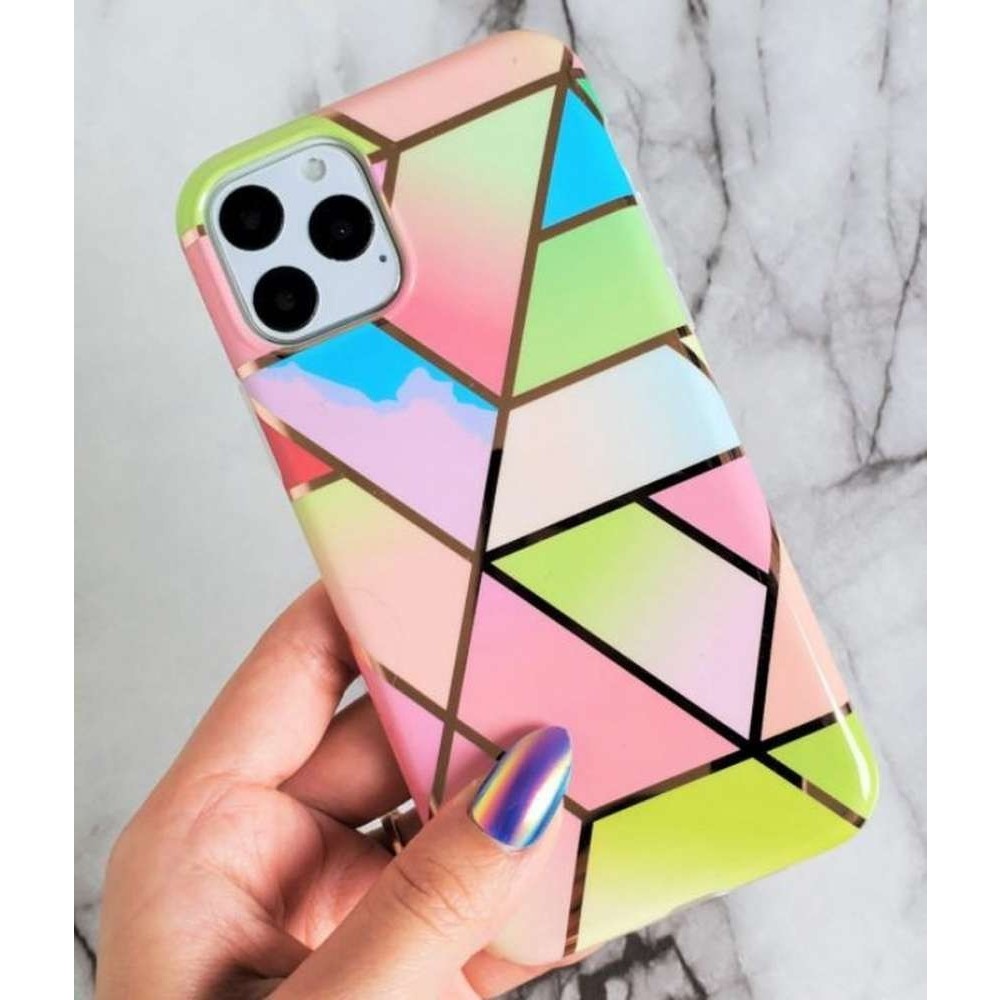 Husa protectie pentru Huawei P40 Lite Soft IMD TPU Marble Geometric Roz