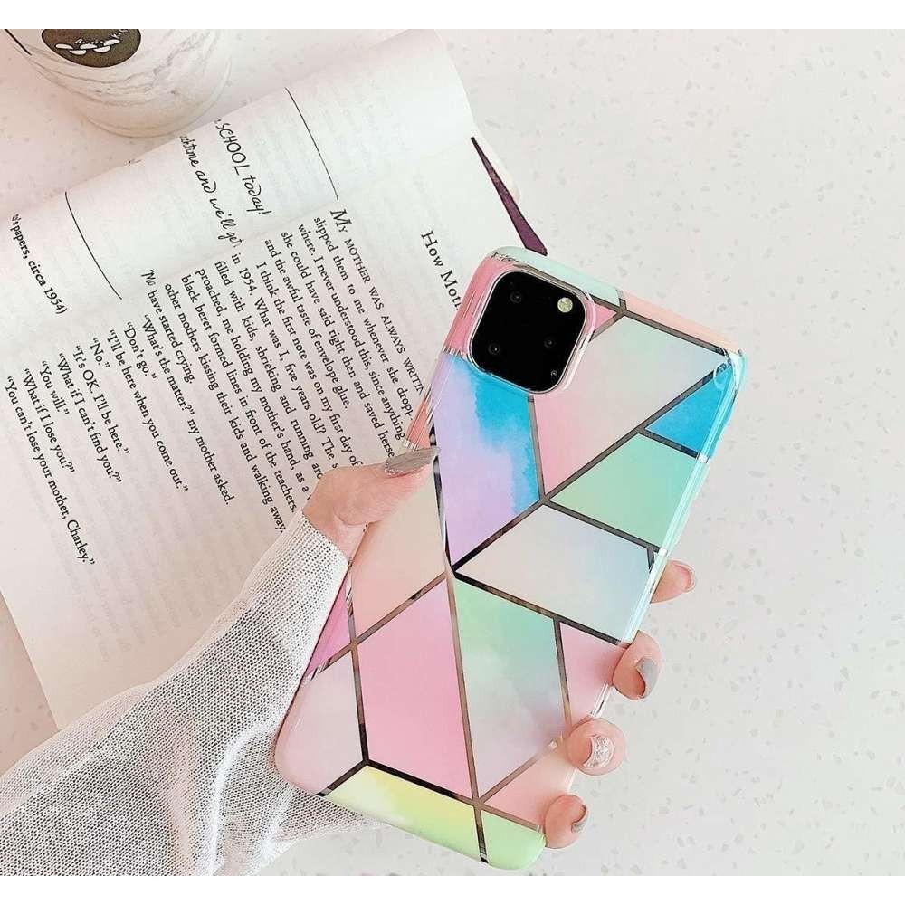Husa protectie pentru Huawei P40 Lite Soft IMD TPU Marble Geometric Roz