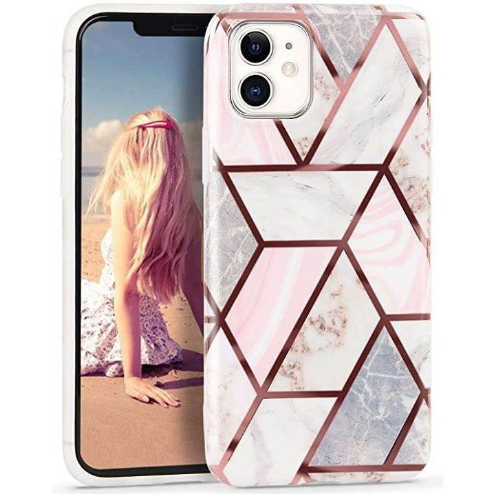 Husa protectie pentru Huawei P40 Lite Soft IMD TPU Marble Geometric Alb