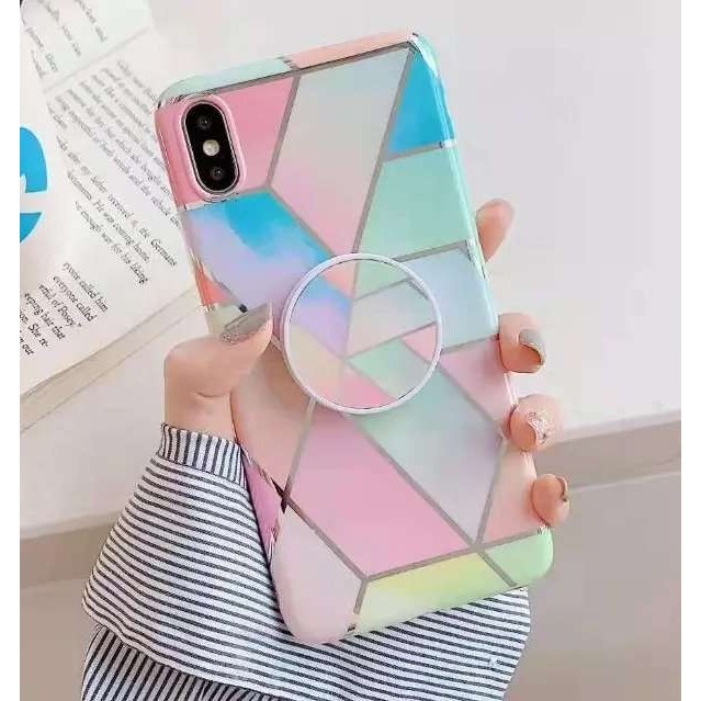 Husa protectie pentru Apple iPhone 11 Soft IMD TPU Marble Geometric Roz Suport inclus