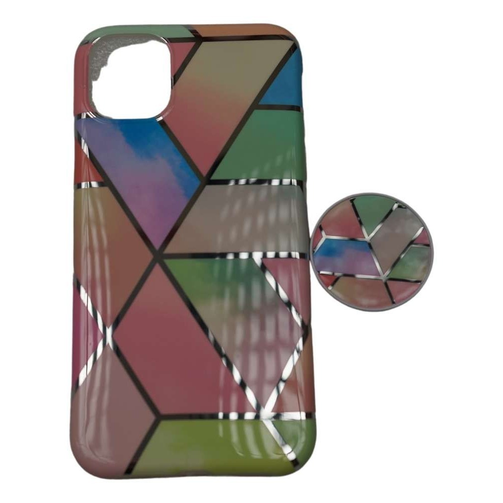 Husa protectie pentru Apple iPhone 11 Soft IMD TPU Marble Geometric Roz Suport inclus