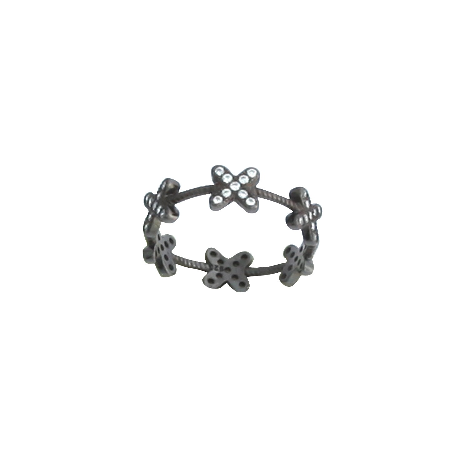 Inel circular din Argint 925 cu zirconii, placat cu rodiu negru, marimea 51