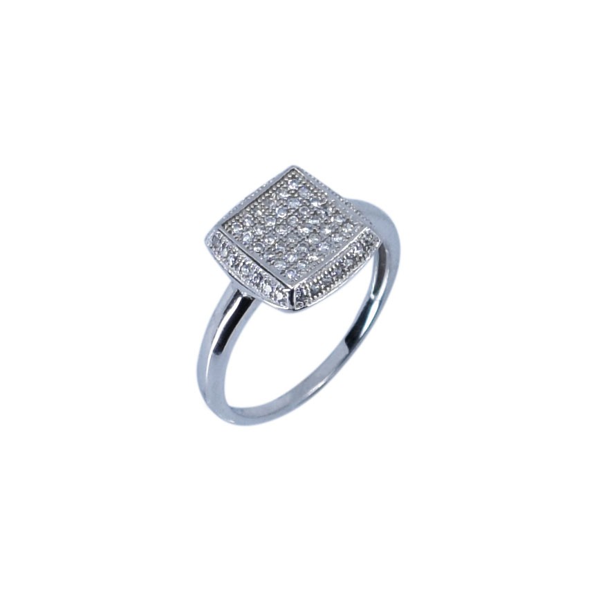 Inel de dama din Argint 925 cu model patrat si zirconii, marimea 54